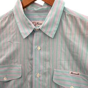 Faconnable By Albert Goldberg Vintage Spring BLue Stripe Dress Shirt Men Large